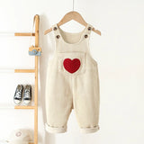 Baby Girls Toddler Corduroy Heart Embroidery Jumpsuit