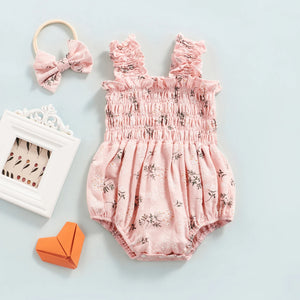 Newborn Baby Girl Floral Romper Headband