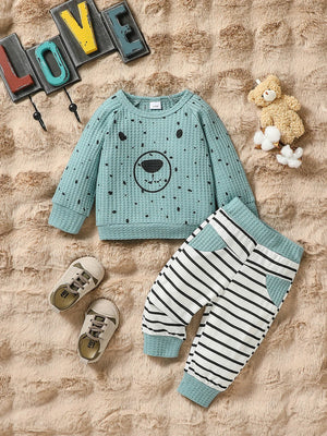 Cute Baby Boys Clothes Set (Green / Brown)