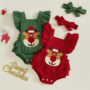 Baby Girl Christmas Embroidery Romper Headband