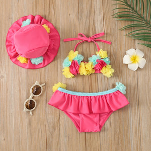 Baby Girls 3pcs Flower Bathing Suit
