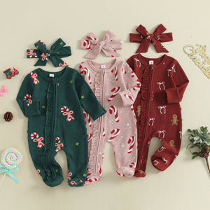 Lovely Baby Girls Christmas Jumpsuit Headband