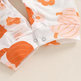 Baby Girl Pumpkin Flower Jumpsuit Headband Set