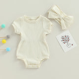 Newborn Baby Girl Rompers Bow Headband Set