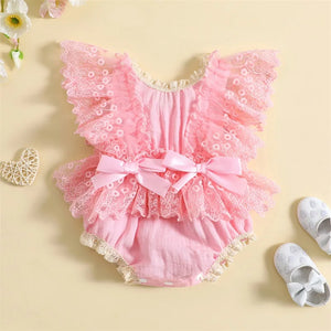 Newborn Infant Baby Girl Floral Lace Rompers