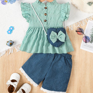 Baby Girl Toddler Top Shorts Bag Set