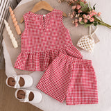 Baby Girl Summer Plaid Clothes Set