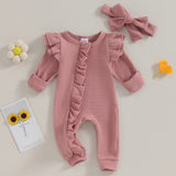 Baby Girl Ruffled Zipper Jumpsuit + Headband