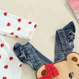 Baby Girl Bear Embroidery Denim Jumpsuit Clothes Set