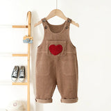 Baby Girls Toddler Corduroy Heart Embroidery Jumpsuit