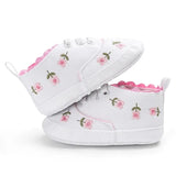 White/Pink Floral Embroidered Baby Girl Shoes 0-18M