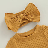 Newborn Baby Girl Rompers Bow Headband Set