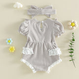 Newborn Baby Girl Striped Rompers Headband
