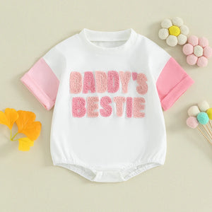 Baby Girl Embroidery Daddy's Bestie Rompers