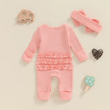 Newborn Baby Girl Ruffles Jumpsuit + Headband