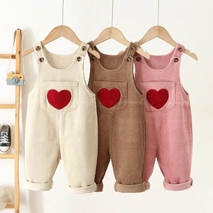 Baby Girls Toddler Corduroy Heart Embroidery Jumpsuit