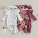 Baby Girl Ruffled Zipper Jumpsuit + Headband