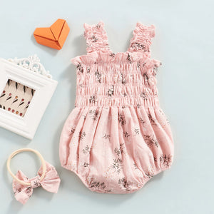 Newborn Baby Girl Floral Romper Headband