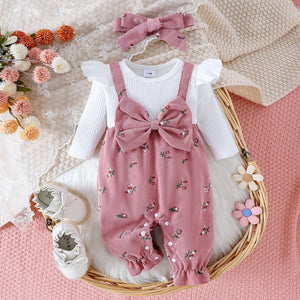 Autumn Baby Girls Floral Jumpsuit Clothes Set