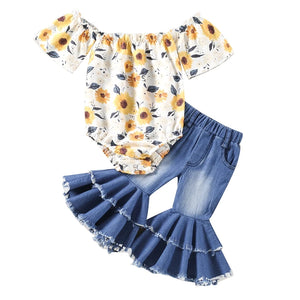 Baby Girls Floral Rompers Flare Pants Set