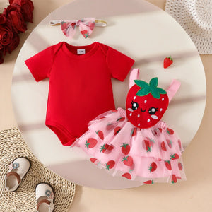 Newborn Baby Girls Strawberry Dress Set