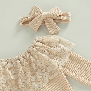 Baby Girl Toddler Lace Romper Tops Jean Headband