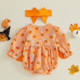Baby Girl Halloween Embroidery Pumpkin Romper