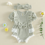 Newborn Baby Girl Striped Rompers Headband