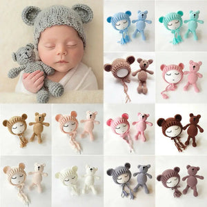 Baby Accessories - Bear And Baby Cap Newborn Photography Accessories