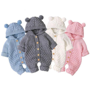 Baby Clothes - Cute Knitted Hooded Jumpsuits 0-18M