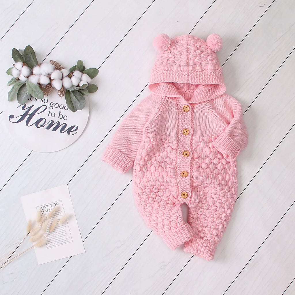 Baby Clothes - Cute Knitted Hooded Jumpsuits 0-18M