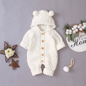 Baby Clothes - Cute Knitted Hooded Jumpsuits 0-18M