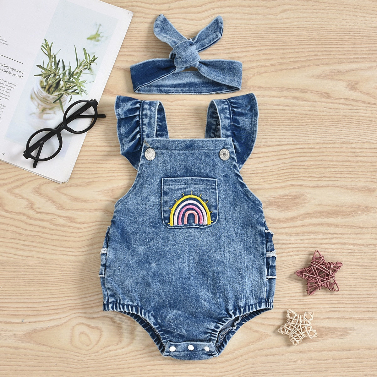 Baby Clothes - Embroidered Denim Baby Rompers