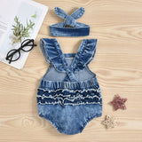 Baby Clothes - Embroidered Denim Baby Rompers