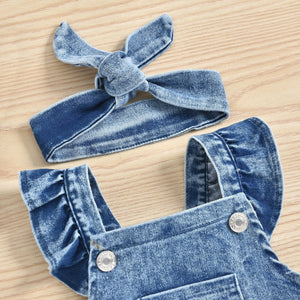 Baby Clothes - Embroidered Denim Baby Rompers