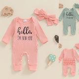 Newborn Baby Girl Ruffles Jumpsuit + Headband