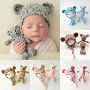 Bear and Baby Cap Newborn Photography Accessories