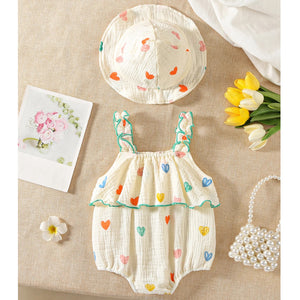 Baby Girl Soft Cotton Rompers Hat Set