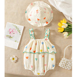 Baby Girl Soft Cotton Rompers Hat Set
