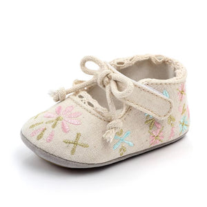 Flower Embroidery Baby Girl Shoes 0-18M