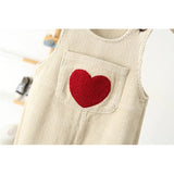 Baby Girls Toddler Corduroy Heart Embroidery Jumpsuit