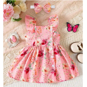 Adorable Baby Girl Pink Dress + Headband