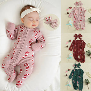 Lovely Baby Girls Christmas Jumpsuit Headband