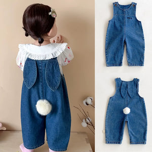 Baby boy and baby girl denim rabbit jumpsuits