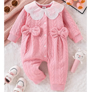 Warm Cute Newborn Baby Girls Pink Jumpsuit