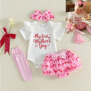 Baby Girl Mothers Day Outfit 4 Pcs Set
