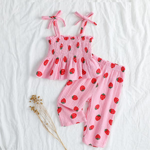 Pink baby toddler strawberry summer tops and pants