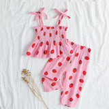 Pink baby toddler strawberry summer tops and pants