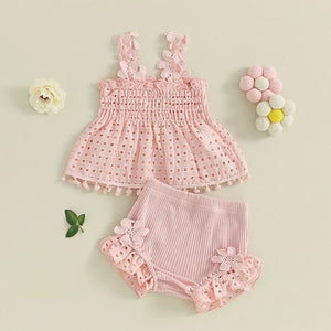 Pink baby outfit with top and shorts