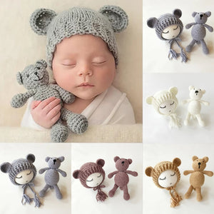 Bear and Baby Cap Newborn Photography Accessories